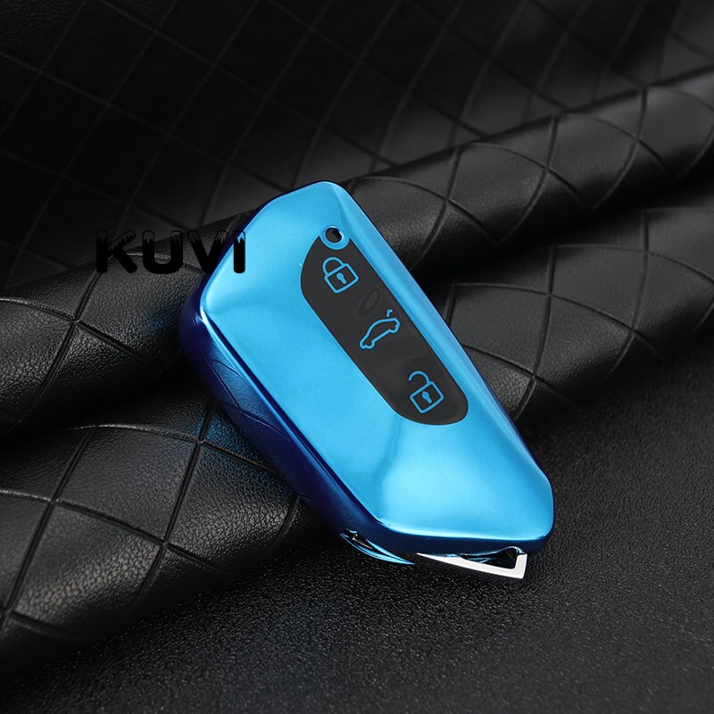 Blød tpu bil fjernbetjening nøgle cover til vw volkswagen golf 8 mk8 skoda octavia 3 knap smart key protecto shell tilbehør: Blå
