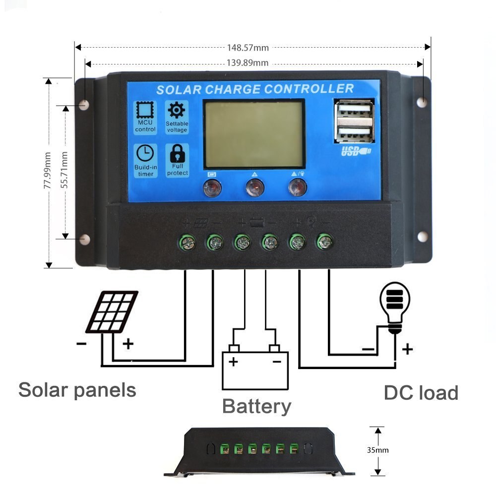Solar Mppt 10A Solar Pwm Charger Controller Dual Usb Lcd Display 12V 24V Zonnepaneel Accu Laadregelaar controllers