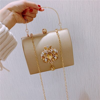 Luxury Boxed Evening Bag Velvet Retro Square Handbag Female Diamond Clutch Bag Gold Wedding Party Purse: gold