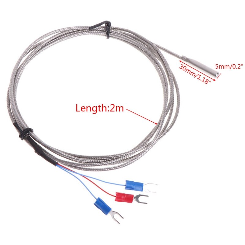 Stainless Steel RTD PT100 Temperature Sensor Thermocouple with 2m 3 Cable Wires