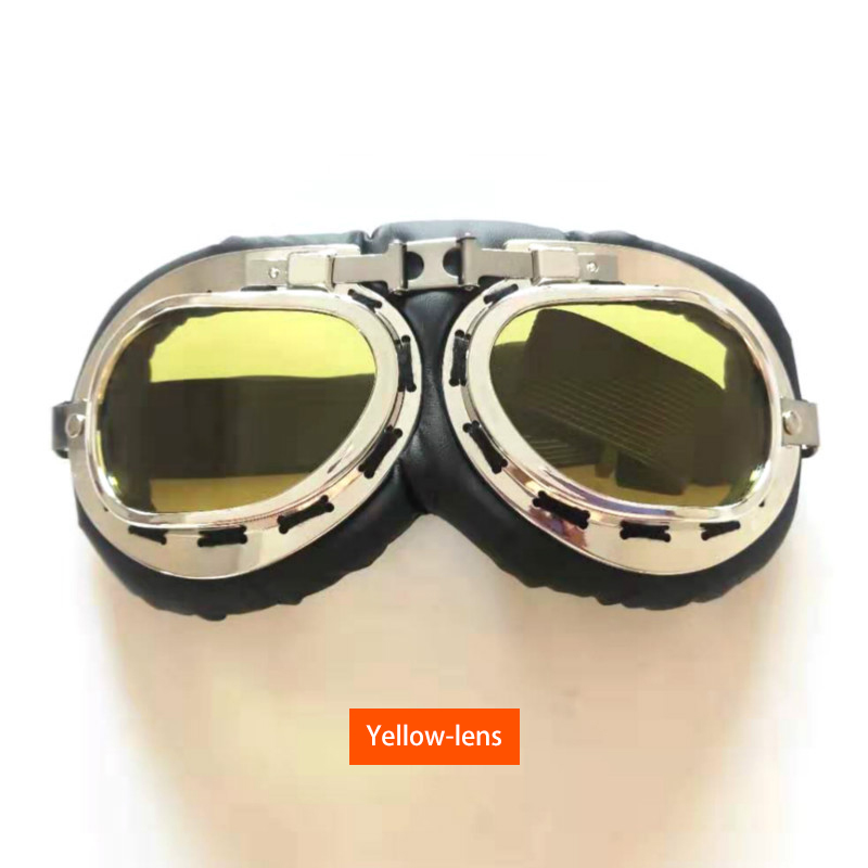 Vintage Moto Classic Motocross Goggles Retro Motorcycle Goggles Glasses for Harley Pilot Steampunk MX ATV Bike: Yellow