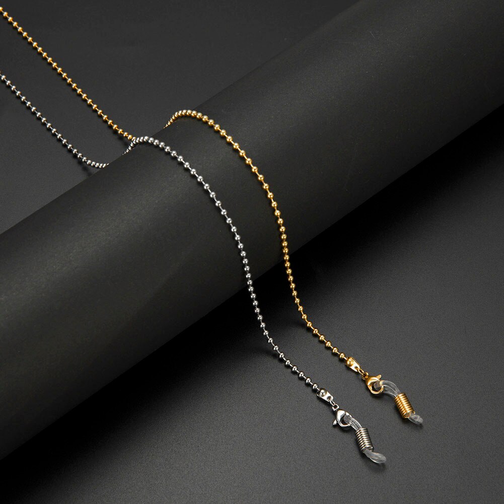 Skyrim Stainless Steel Beaded Glasses Chain Lanyard Women Gold Color Sunglasses Box Chains Eyewear Cord Eyeglass Neck Strap Rope