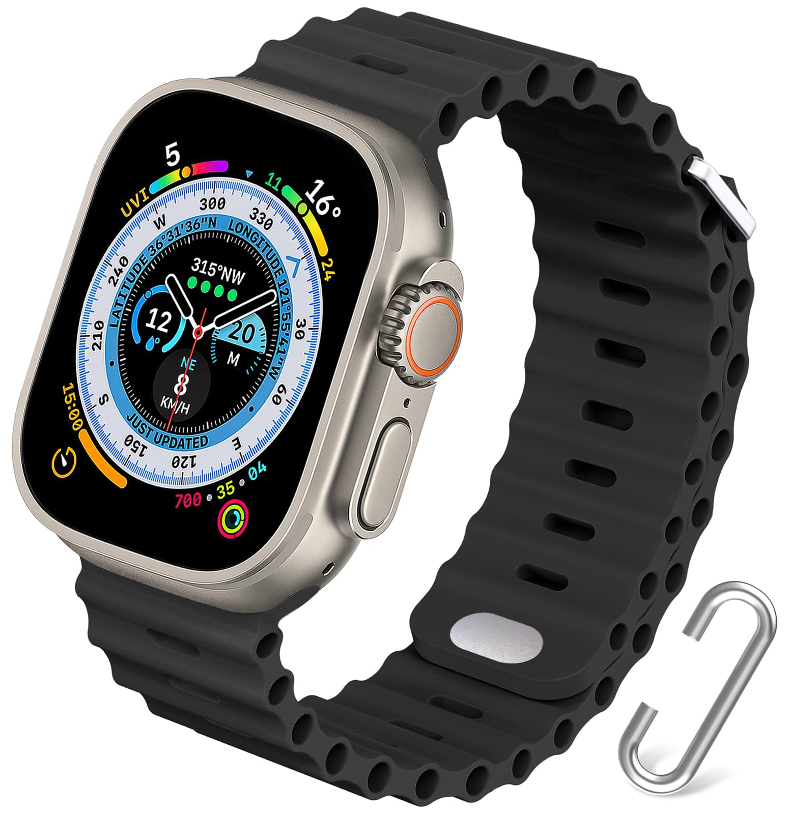 Strap For Apple Watch Band 49mm 44mm 45mm 41mm 40mm 38mm 42mm SE 6 5 4 3 Silicone Sport Ocean Bracelet iWatch Series ultra 8 7: Coal Black / 20mm