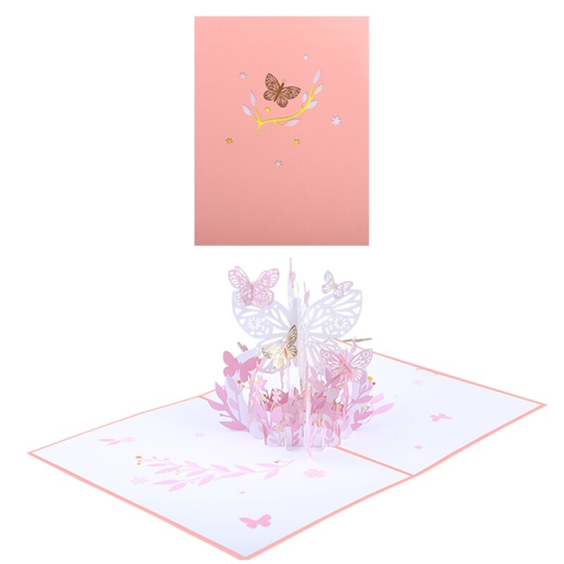 3D-Blumenstrauß Pop-Up-Karte – Rosa Blumen & Schmetterlinge, Mit Umschlag, Für Muttertag & Geburtstag