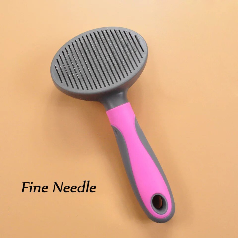 Pet cat pente escova de cabelo de limpeza de auto profissional grooming beleza slicker anti deslizamento escova para cães gatos curto longo cabelo removedor: Pink Fine Needle