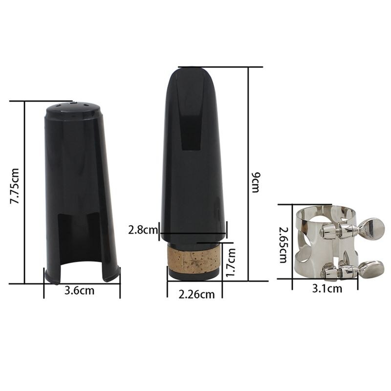 Black Plastic B Flat Clarinet Mouthpiece & Cap Clamp Woodwind Instruments
