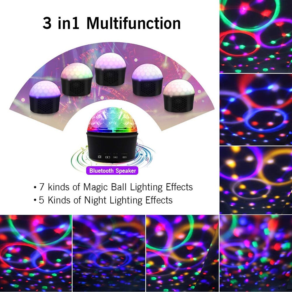 Disco Bal Lichten, Bluetooth Speaker Strobe Party Verlichting, Usb Powered Night Lamp,9 Kleuren Sound Activated Led Stage Light