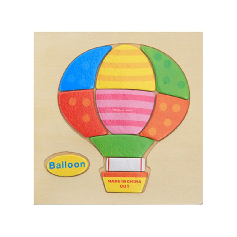 Mini Size 15*15CM Kids Toy Wood Puzzle Wooden 3D Puzzle Jigsaw for Children Baby Cartoon Animal/Traffic Puzzles Educational Toy: hot air balloon