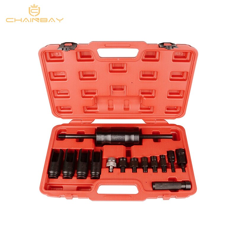 Automotive dieselmotor injektor common rail adapter slide hammer extractor removal puller tool set 14 pcs