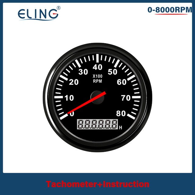 ELING Universal- 3-8K RPM Tachometer Umdrehung Zähler Tacho Messgerät mit Stunde Meter 85mm Benzin Diesel- 12V 24V verrotten Hintergrundbeleuchtung: 8K-BN