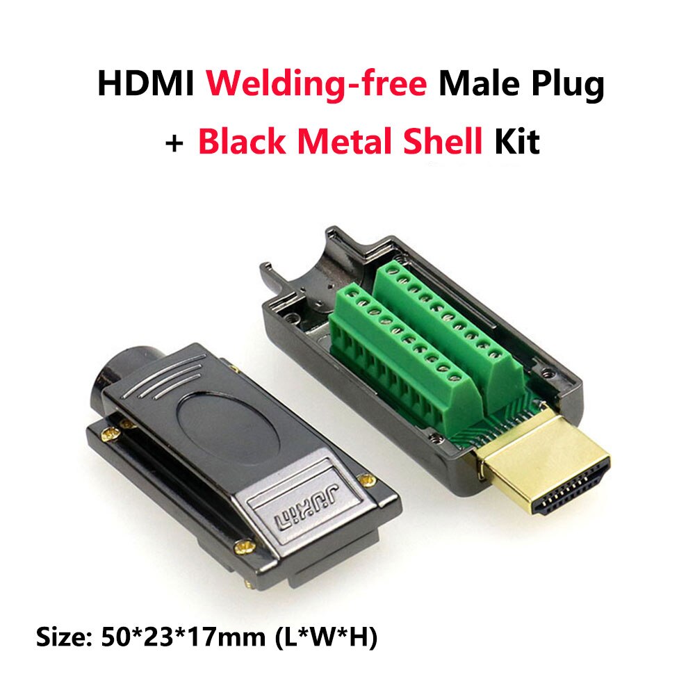 Conector HDMI sin soldadura HDMI 2,0 enchufe macho adaptadores de líneas HD DIY soporte 4K 2K 3D HDMI 2,0/1,4/1,3: Metal Weldfree Black