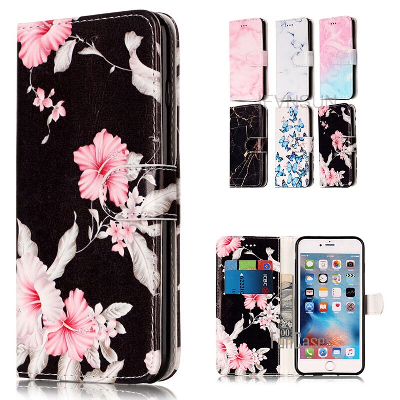 Funda para Apple iPhone 6 6s nueva mármol flor patrón billetera soporte magnético teléfono cuero Flip Cover para iPhone 6