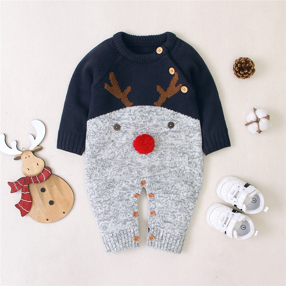 0-2y bebê menino menina natal macacão rena malha infantil macacões natal traje de ano novo inverno lã quente roupas para bebê: Azul / 18 m