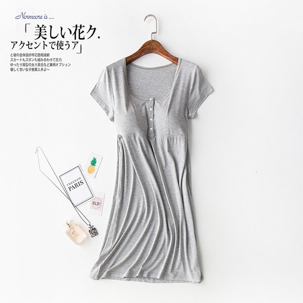 Fdfklak-robe de nuit Modal | Tenue de nuit pour infirmières, robes d'été pour femmes enceintes, vêtements de nuit pour soins infirmiers, vêtements de nuit F239: gray / XXL
