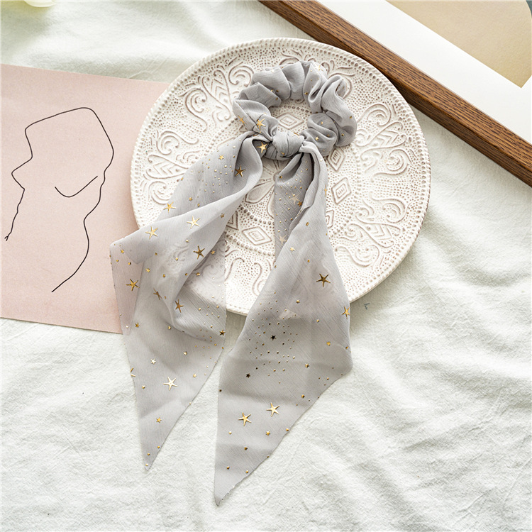 Gomas elásticas para el pelo para mujer, lazos con estampado de , lazos para el pelo de seda de estrella, de lazo de cola de caballo, accesorios para el cabello que combinan con todo: Plata