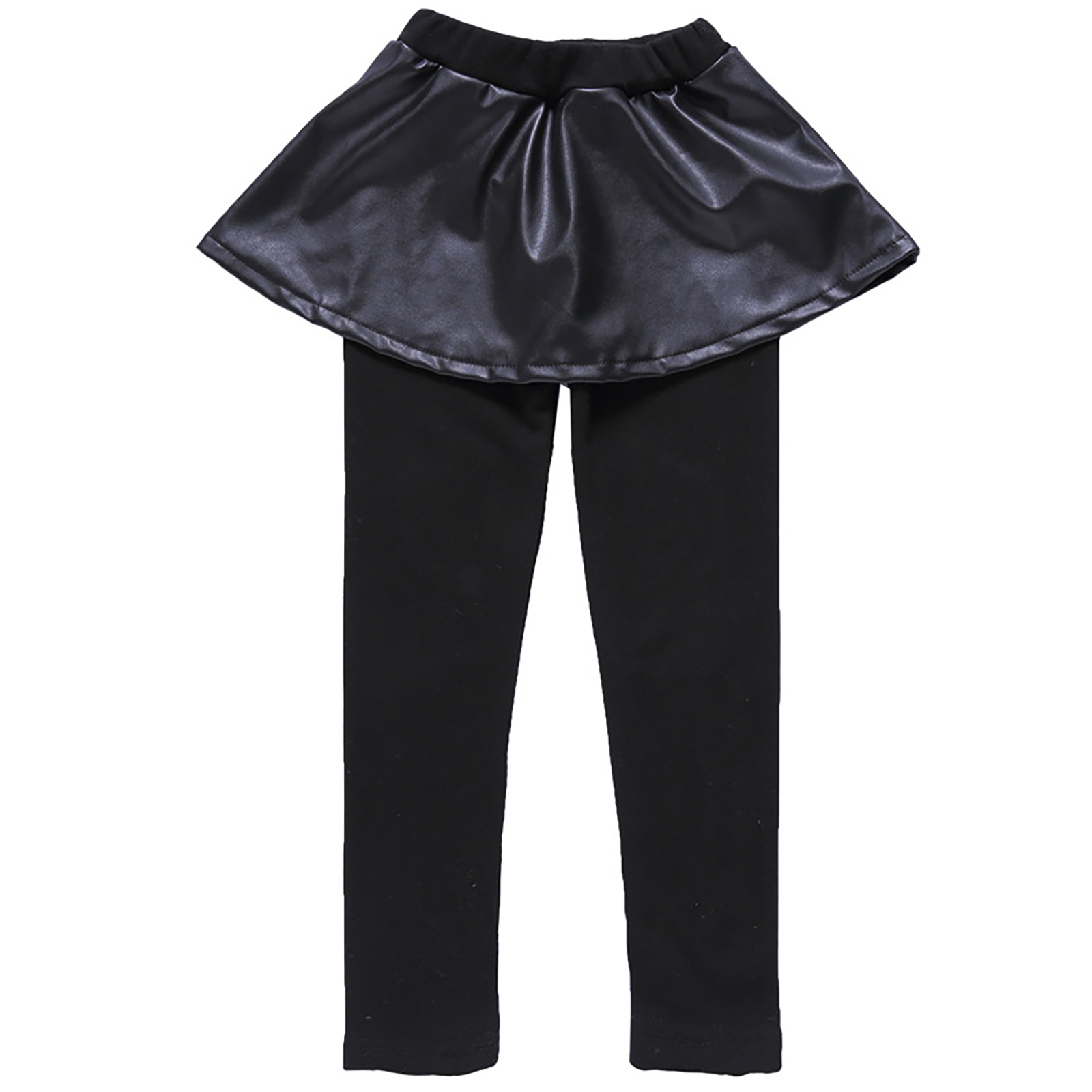 Jupe en cuir PU pour filles, Leggings d'hiver, pantalons pour enfants, polaire épaisse et chaude, faux deux pièces, Culotte pour enfants: 150