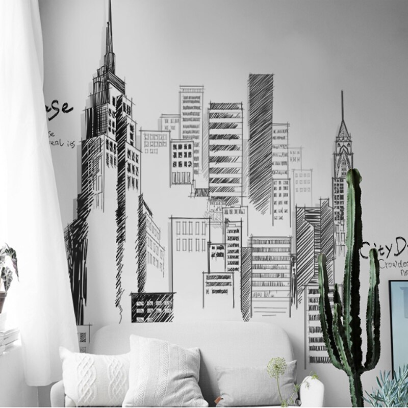 Large Tall Buildings Retro Black Wall stickers Set PVC DIY Mural Art For Living Room Sofa Decoration 3 Size Background Adhesive