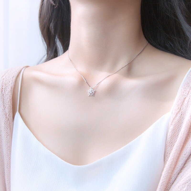 Moda fiocco di neve zircone cubico collana gioielli da donna Set natale neve fiore orecchini regali in argento Sterling 925