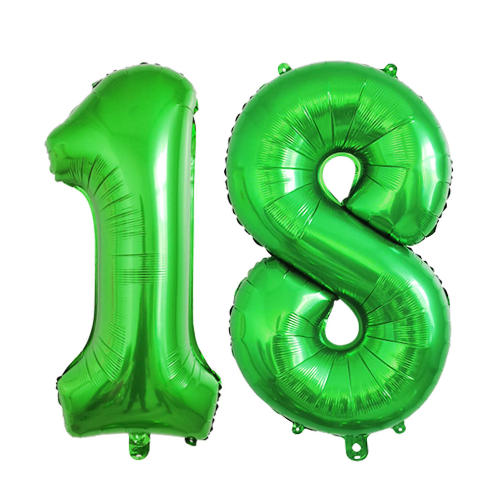32 pulgadas Número grande dígitos oro negro plata verde rojo azul adulto 18 cumpleaños decoraciones globos suministros para de aniversario: Verde