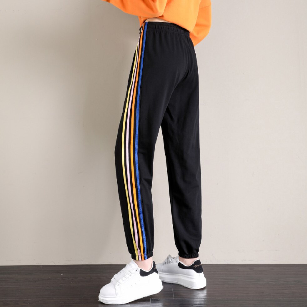 Cotton Sweatpants Women Rainbow Side Stripes Joggers Women Sports Pants Jogging Sports Running Joggings Leisure Trousers X2059