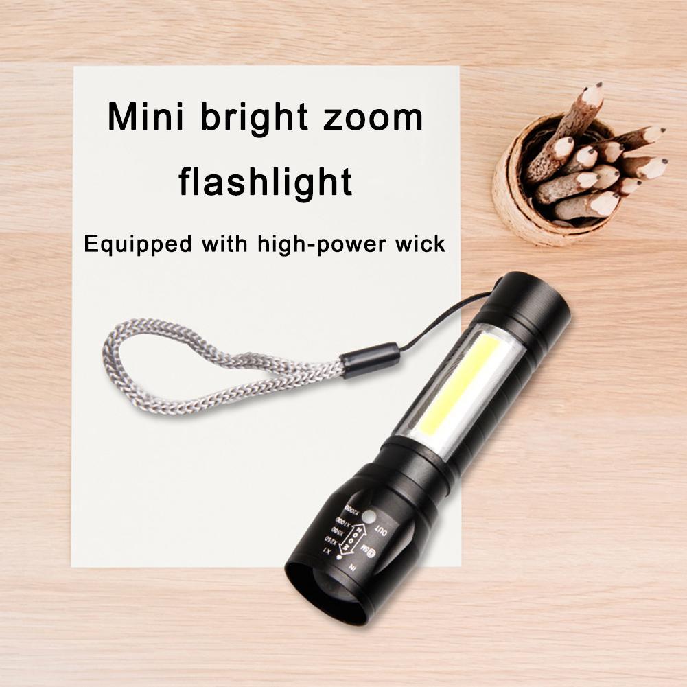 Linterna LED pequeña con luz lateral COB, luz fuerte, Zoom telescópico, Kit de carga USB, Mini linterna 511