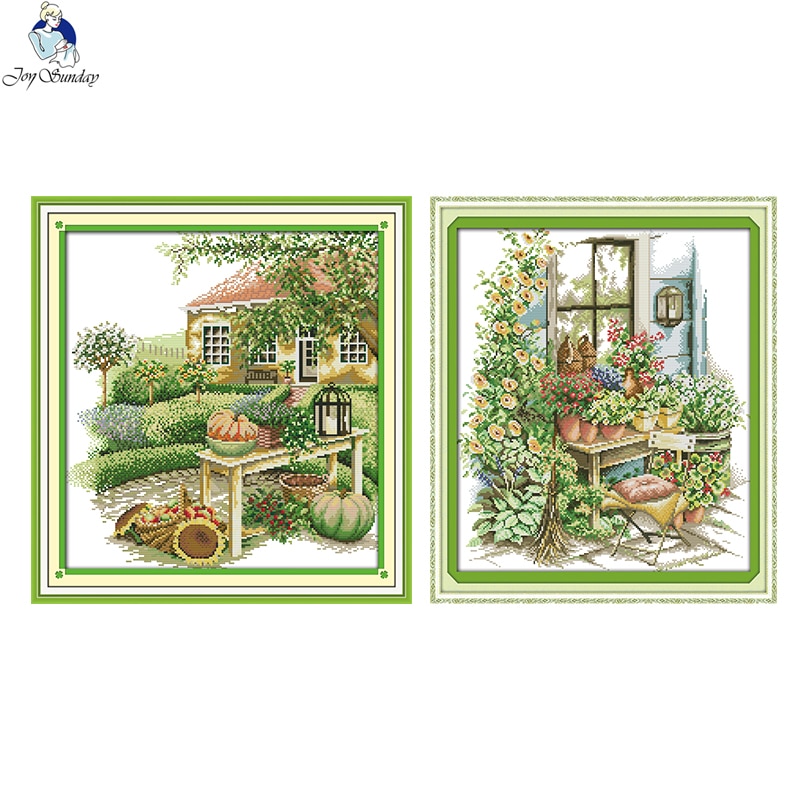 Glädje söndag grön homestead broderi korsstygn kit räknade tryckt duk 14ct 11ct gör-det-själv handgjort handarbete