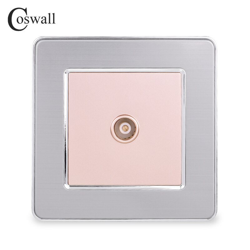 COSWALL 1 Gang Female TV Connector Luxury Wall Socket Outlet Stainless Steel Brushed Silver Frame Panel: Gold
