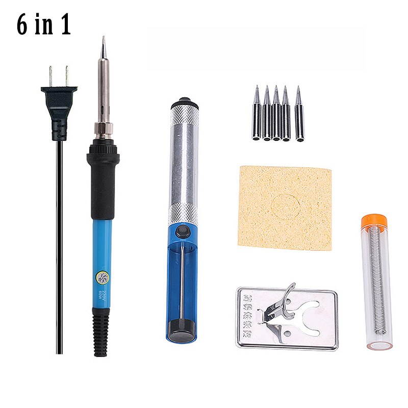 Soldador eléctrico 220v 110v temperatura ajustable, accesorios para soldador, puntas 60w lápiz térmico, herramienta de reparación: 6 in 1 / A nosotros