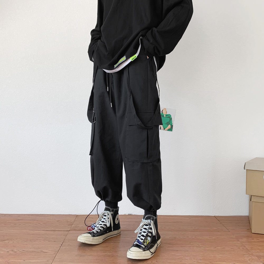Ropa de trabajo para hombre, mono desmontable juvenil, pantalones Cargo informales, ropa informal suelta, M-2XL,: XXL / Black