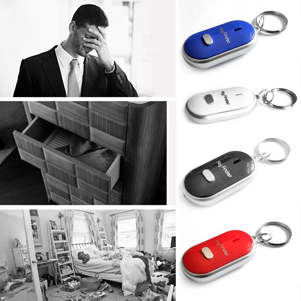 LED Whistle Key Finder Flashing Beeping Sound Control Alarm Anti-Lost Keyfinder Locator Tracker with Keyring