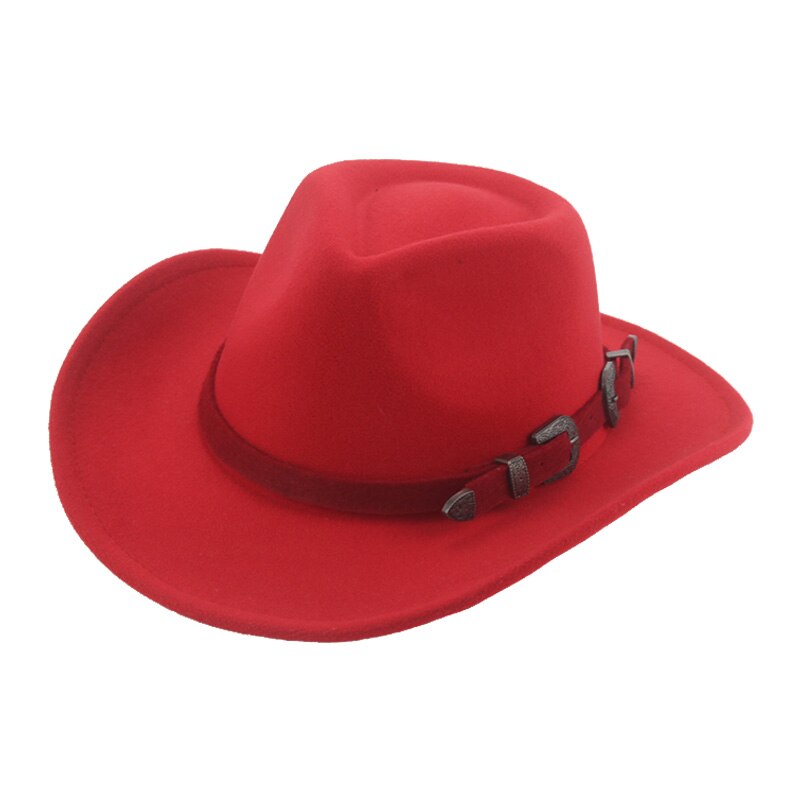 Sombrero de vaquero para hombre y mujer, sombrero de Cowboy para chica, sombrero de Cowboy occidental sólido Camel, banda ancha, accesorios,: red-red