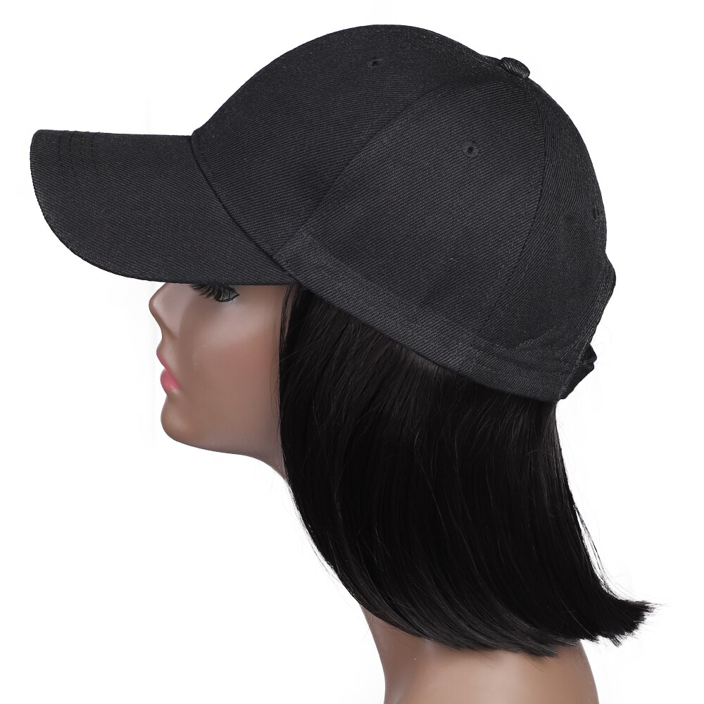 Baseball Hat with Hair Attached for Women Extension Synthetic Short Bob Hairstyles Hat Easy to Use Adjustable Black Baseball Hat