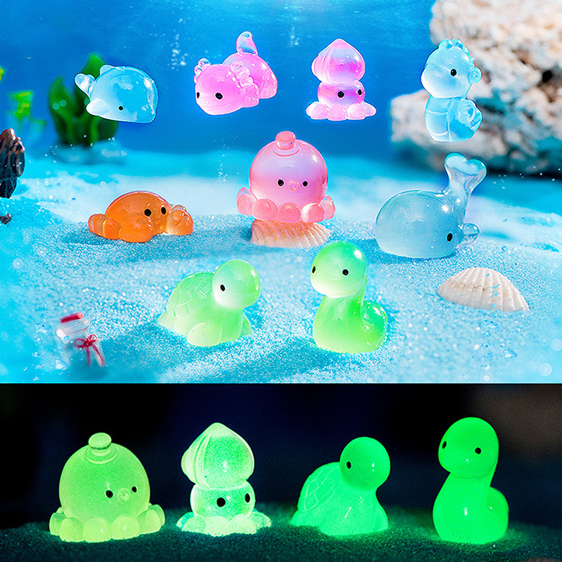 Lysende havdyr ornament mini glød dyr vedhæng mikro akvarium krabbe delfin blæksprutte dekoration landskab