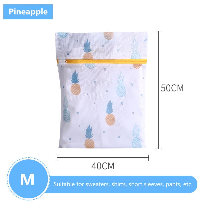 Pineapple Printing Laundry Bag for Washing Machine Polyester Mesh Bra Pouch Underwear Washing Bag Dirty Clothes Organizer Bags: M 40-50cm