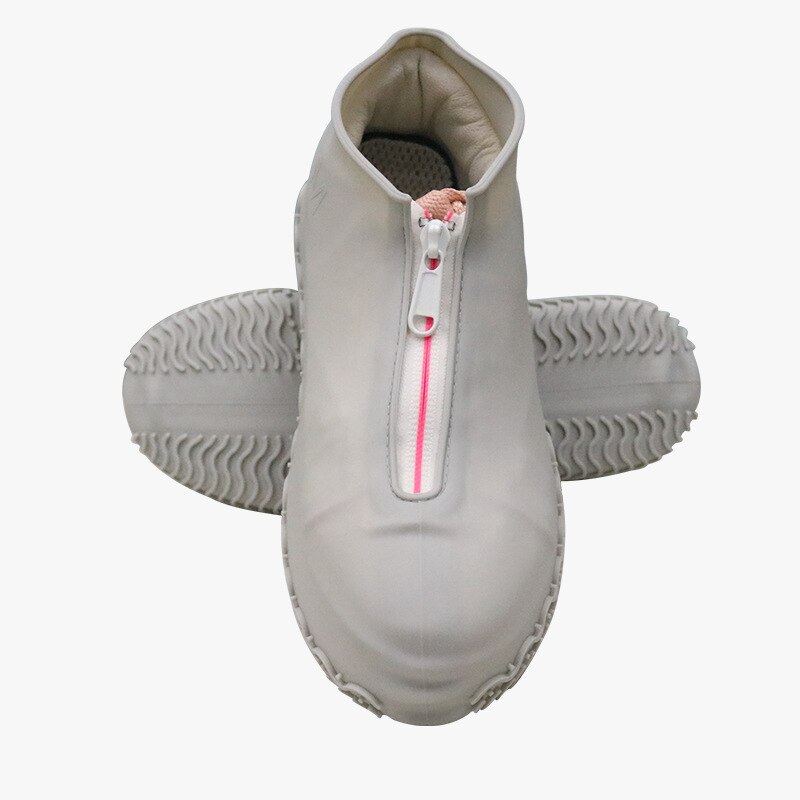 Waterdichte Rits Siliconen Schoen Cover Regen Laarzen Unisex Outdoor Solid Antislip Antislip Slijtvaste herbruikbare Shoe Cover: Light gray White / M