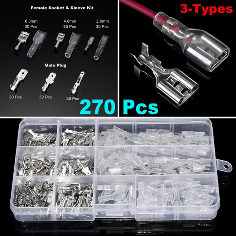 270PCS Female Male Cable Lugs Automotive Splice Crimp Terminals Insulated Electrical Wire Butt Connectors Kit