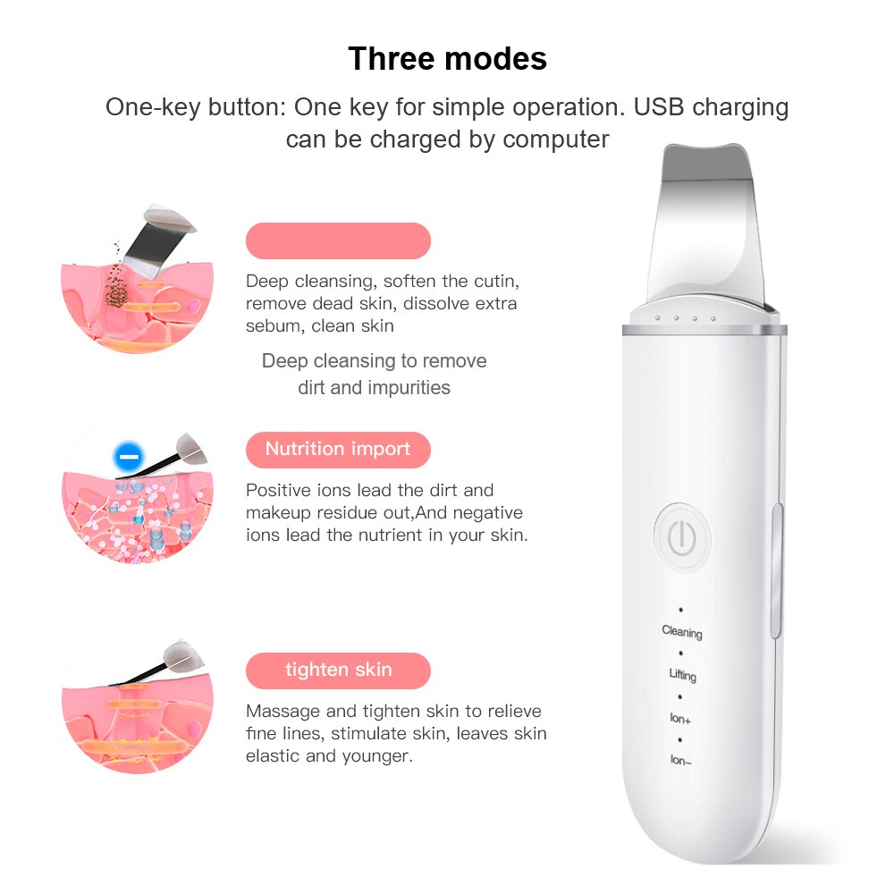 Épurateur de peau à ultrasons 3 Modes, appareil électrique de beauté, nettoyage en profondeur des pores, acné, saleté, dissolvant de points noirs, soins de la peau à domicile