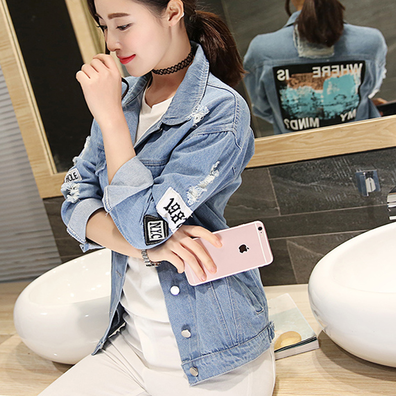 Spring Casual Women's Denim Basic Jacket Lapel Pockets Hollow Out Female Coat Where Is My Mind Light Blue Outwear Plus Size