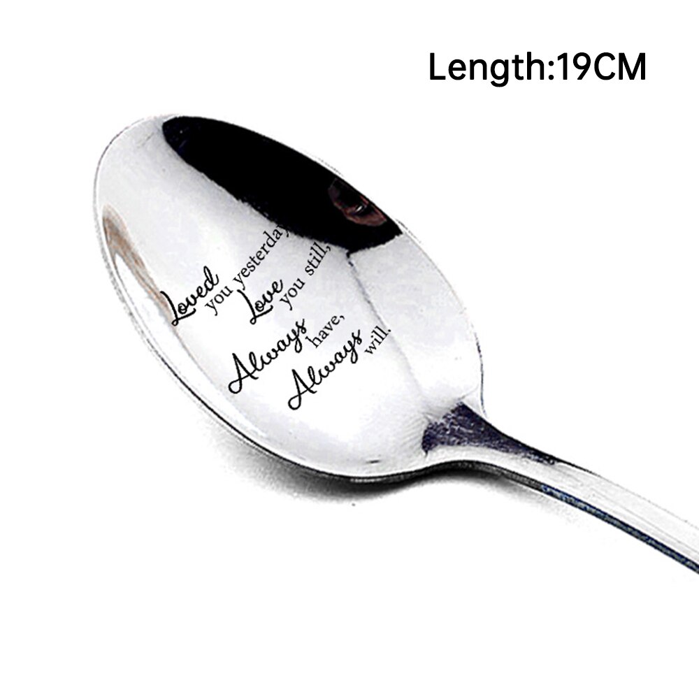 Valentine Dessert Spoon Household Use Teaspoon Year Coffee Spoon Lettering Long Handle Coffee Tea Ice Cream Tableware: 7