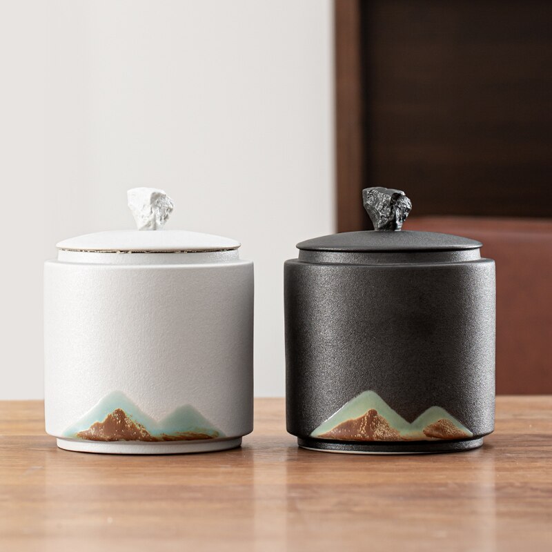 Chinese Ceramic Tea Pot Sealed Ceramic Storage Pot Household Black Tea Storage Tank Household Stoneware Tea Pot Decoration