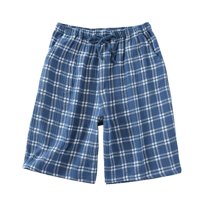KANCOOL – short à carreaux en coton doux pour hommes, bas de pyjama décontracté pour la maison, vêtements de nuit, été: navy blue / Asian Size XL