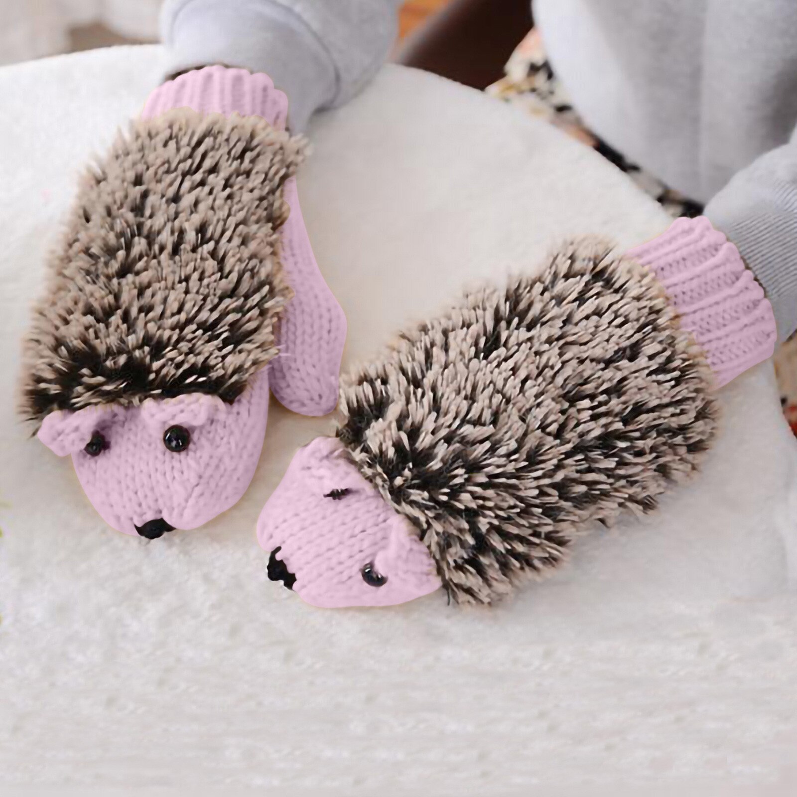 Vrouwen Grappige Egel Handschoenen Winter Warm Gebreide Volledige Vinger Wanten Unisex Casual Animal Luvas: PK