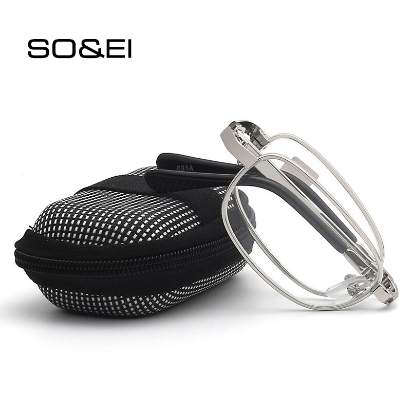 So&ei draagbare opvouwbare optische glazen leesbril unisex metalen klein montuur vierkante ouderenbril gafas de lectura