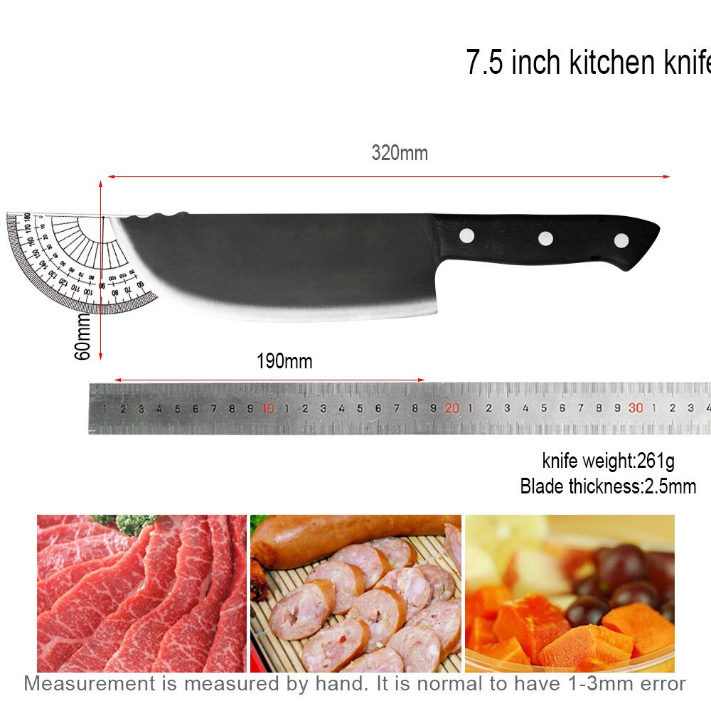 Couteau de boucher en acier inoxydable, couteau de boucher 5 ''6'' 7 ''hacher 8'' ensemble de couteaux de Chef de cuisine manche en bois couteau d'abattage lame antidérapante: M 7.5 INCH