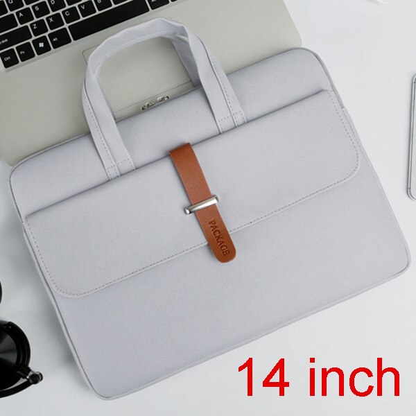 Waterproof PU Leather 13 14 15.6 inch Laptop Bag Men Women Business Handbag Female Notebook Bag: 14inch gray