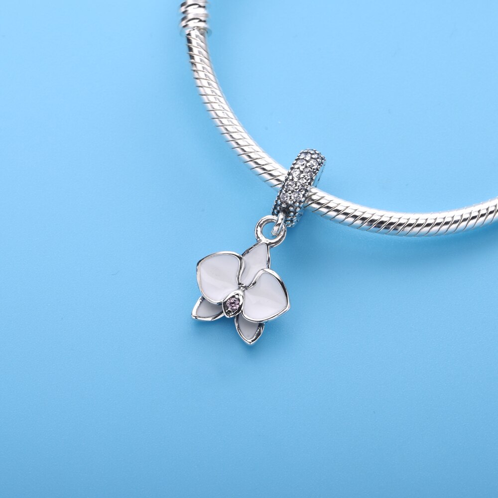 Moonmory Zomer Stijl 925 Sterling Zilveren Witte Orchidee Emaille Bedels Hanger Dangle Fitssnake Armband Diy Sieraden Maken