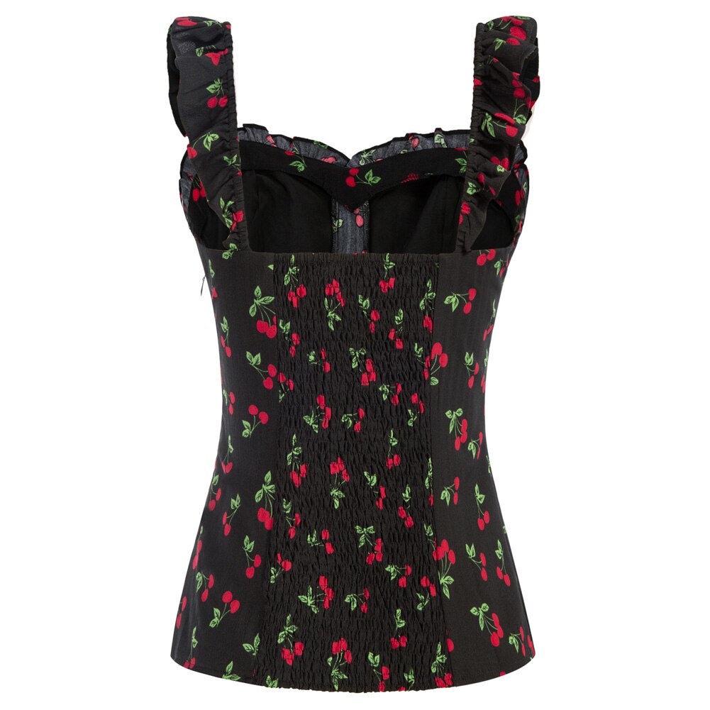 Belle Poque-Camiseta sin mangas con tirantes y volantes para mujer, ropa ajustada de los años 1950, camisetas ajustadas con escote Corazón, Tops, ropa de verano