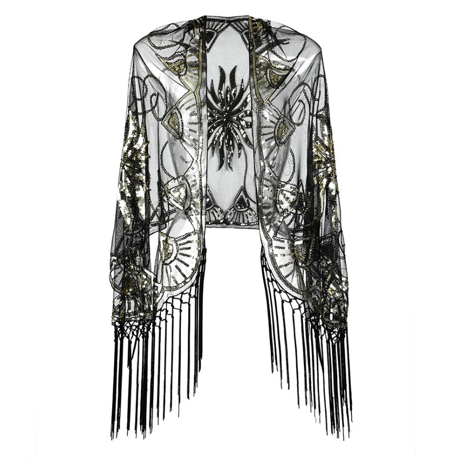 Janevini bling sølv paljetter brudesjal wraps kapper perler gull bolero paljett estola dusk skuldertrekk for kvinner aftenkjole: Svart gull