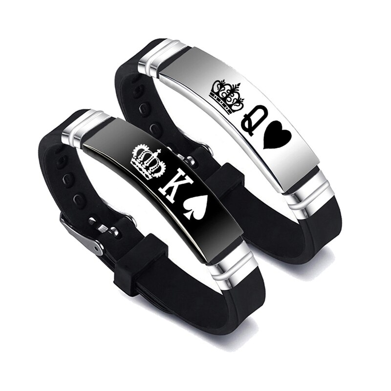 Bracelet couronne en acier inoxydable, 2 pièces/ensemble, en Silicone, pour Couple, unisexe, pour amoureux: BL7428BK10