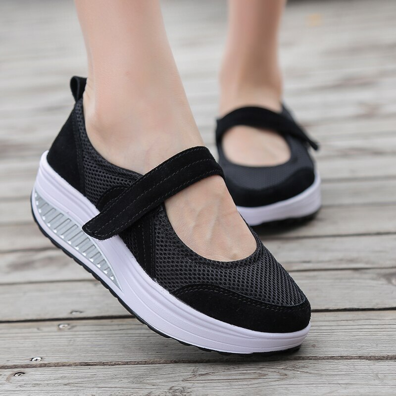 Mesh Breathable Toning Shoes Women Height Increasing Wedge Sneakers Fitness Shoes Platform Sneakers Antislip Gym Jumping Shoes